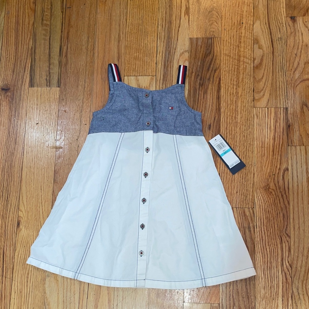 NEW Tommy Hilfiger Blue and White Button-Up Kids Dress 5